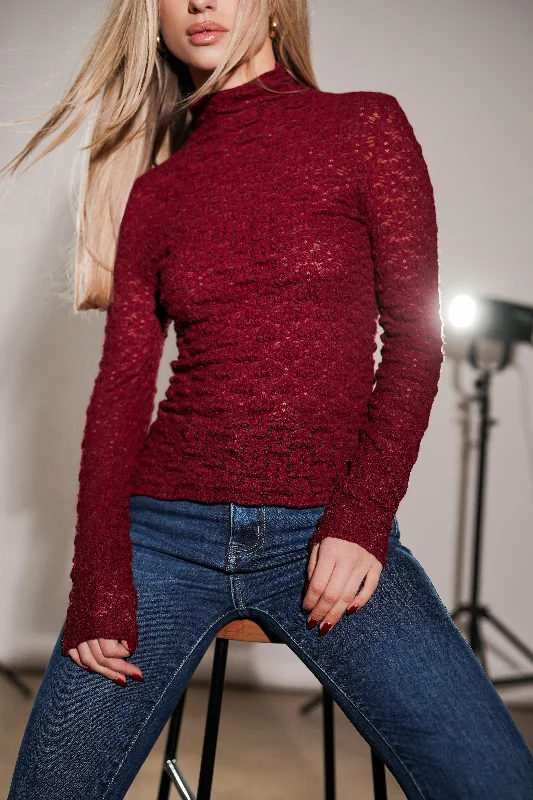 Warehouse Sale Turtleneck top met kant bordeaux - Romee