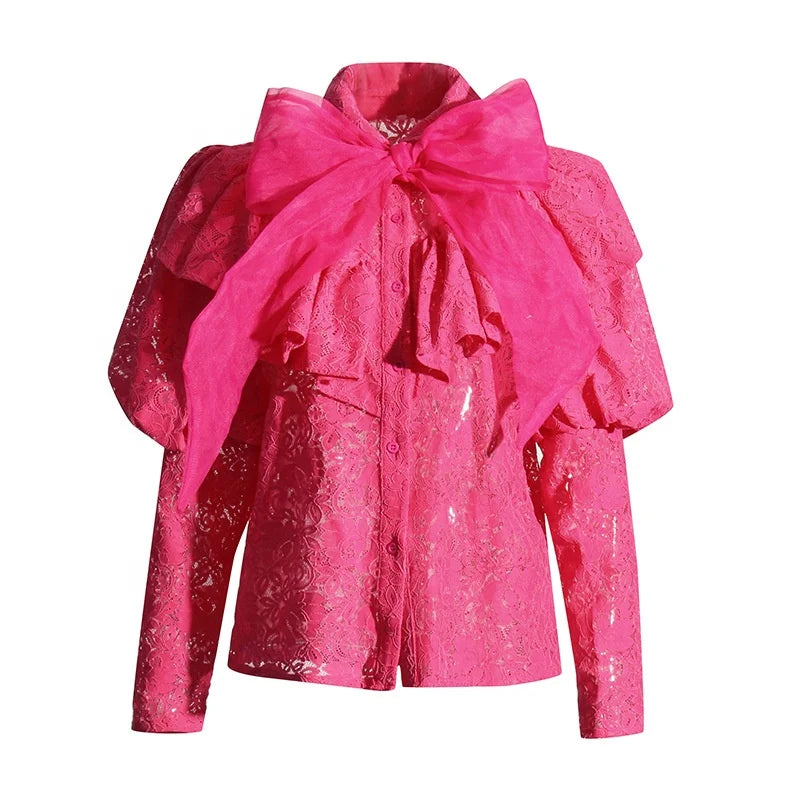 Best Deals OUDINA French Lady Style Blouses With Bow 2024 Spring New Fashion Embroidered Lace Blouse Elegant Women Best Deals OUDINA French Lady Style Blouses With Bow 2024 Spring New Fashion Embroidered Lace Blouse Elegant Women