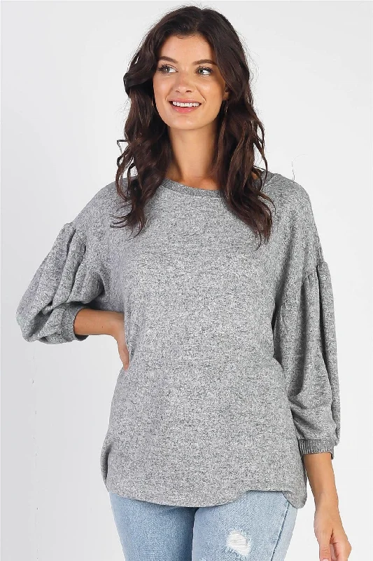 Sale Event Heather Grey Soft Long Sleeve Puff Ballon Top