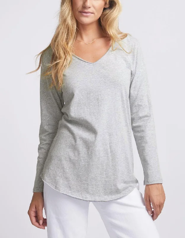 Top Pick Original V-Neck Long Sleeve T-Shirt - Snow Grey