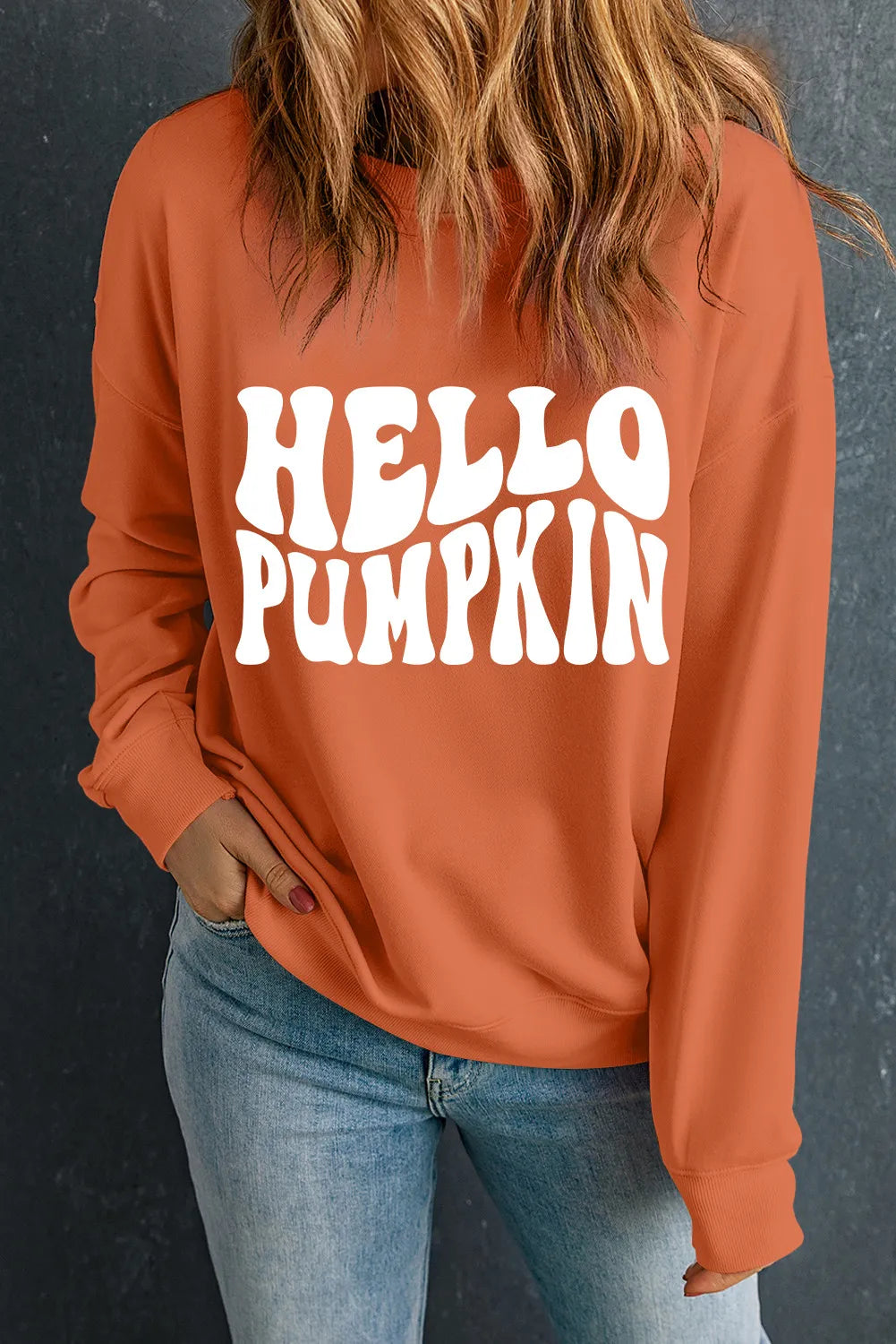 Super Deal Hello Pumpkin Women's Graphic Long Sleeve Sweatshirt