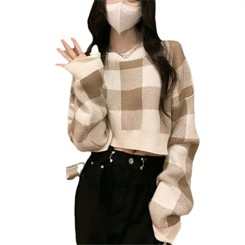 Shop the Weekend Away Spring autumn fashion ladies new arrival round neck high-quality simple plaid jacquard long sleeve solid color pullover sweater Shop the Weekend Away Spring autumn fashion ladies new arrival round neck high-quality simple plaid jacquard long sleeve solid color pullover sweater