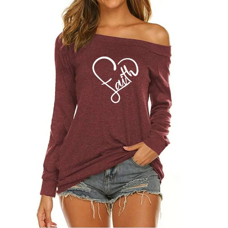 Weekend Offers That Shine Faith Hope Love Custom Logo  American Long Sleeve Loose Autumn Tees T shirt Women fall 2022 women clothes