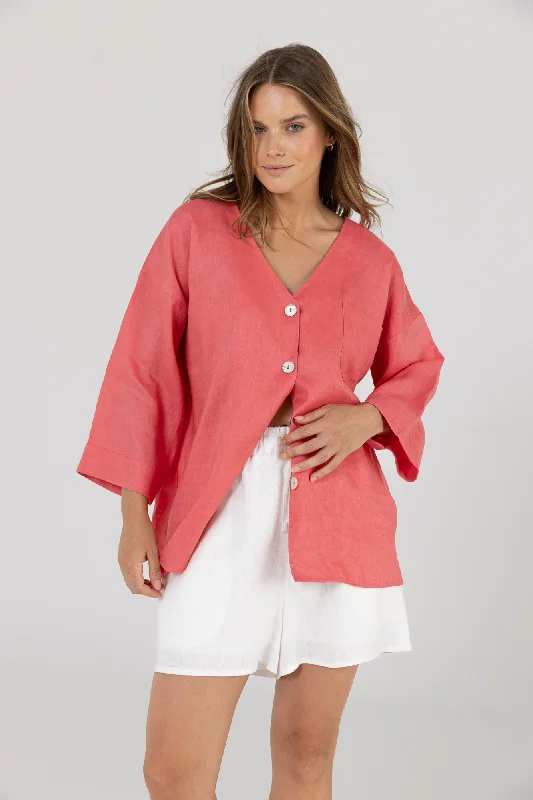 Instant Deal SAMMY LINEN SHIRT - Pomegranate