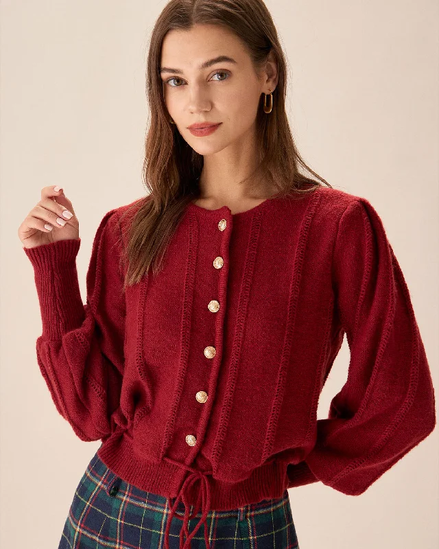 Weekend Steals Await Red Lantern Sleeve Single-Breasted Cardigan