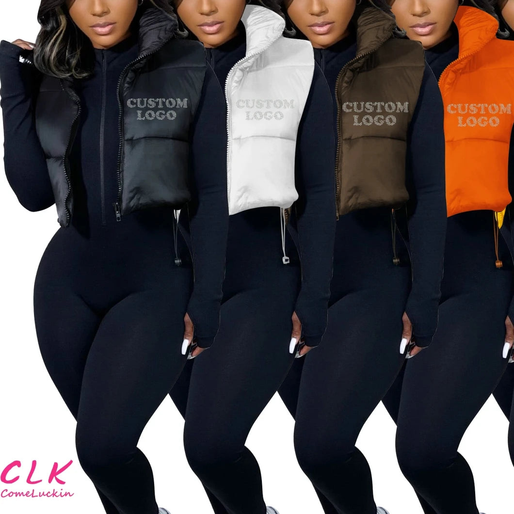 Huge Savings Custom Logo Hot Sale Solid Colors Bubble Zipper Sleeveless Up Fleece Short Vest Winer Puffer Down Jacket Women