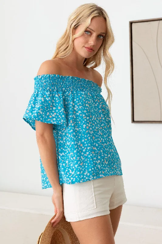 Buy More, Save More Off Shoulder Smocking Band Ditsy Print Top