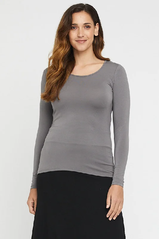 Huge Discounts L/S Layering Top - Gull Grey
