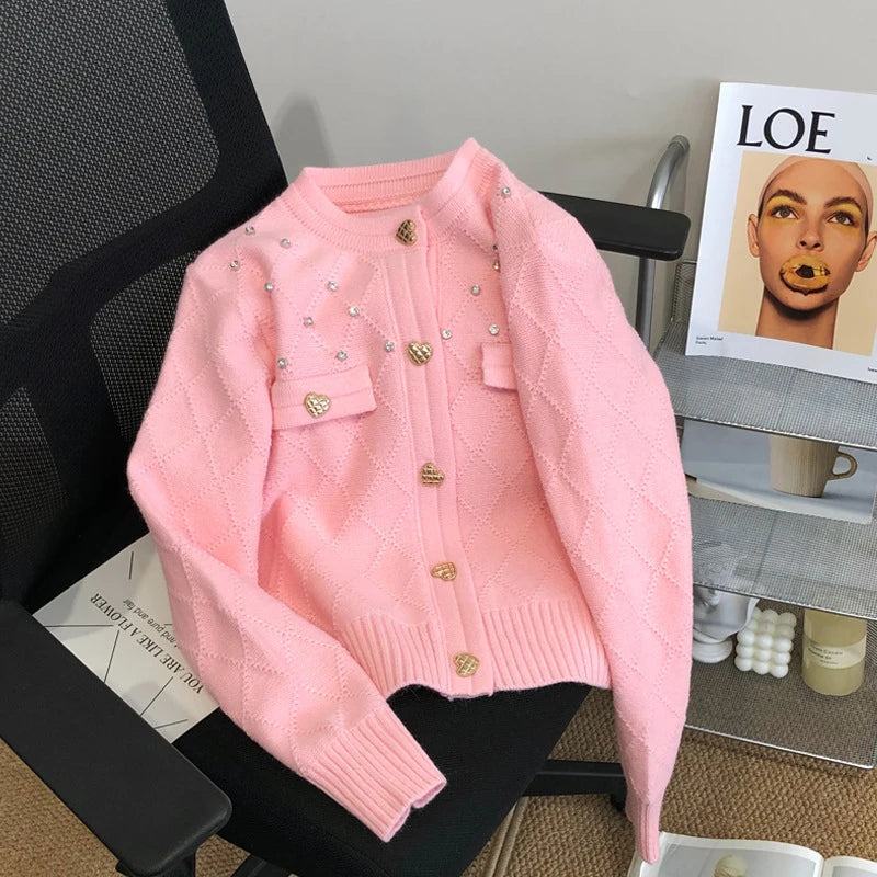 Take Advantage 2024 Spring woman new arrival crew neck long sleeve elegant cardigan beading sweater coat Take Advantage 2024 Spring woman new arrival crew neck long sleeve elegant cardigan beading sweater coat