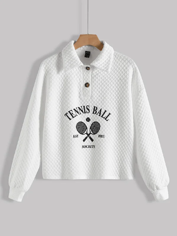 Now or Never Casual Graphic Button Front Long Sleeve Polo Regular Women Sweatshirt