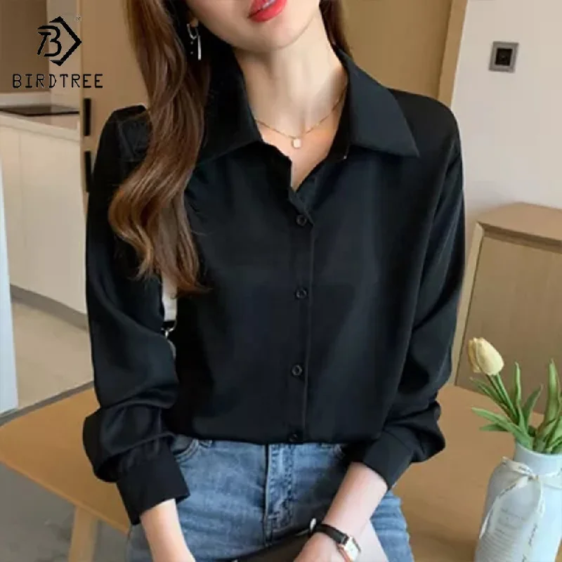 Top Pick 2022 Autumn New Korean Retro Simple Shirt Ladies Solid Color Thin Long-Sleeved Basic Turn Down Collar Shirt For Women T28815X