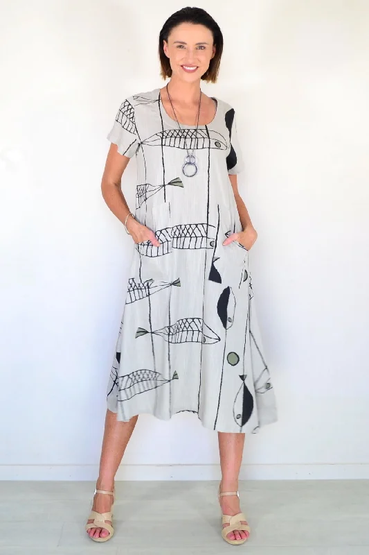 Can't Resist Beige Linen Cotton Print Tunic Dress
