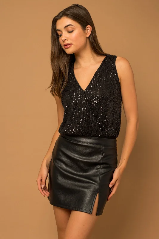 Shop Now Sleeveless Sequin Wrap Bodysuit