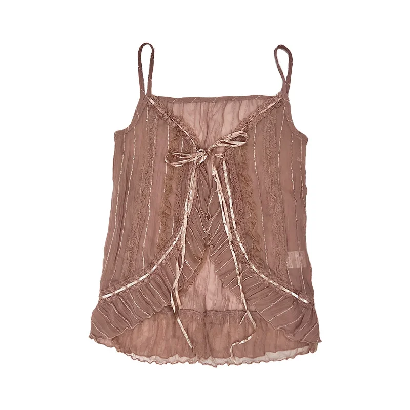 Instant Discount Ruffle Trim Tie Up Camisole