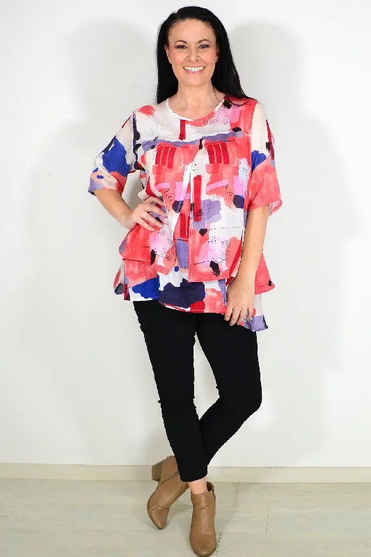 The Best Prices Red Layered Abstract Tunic Top