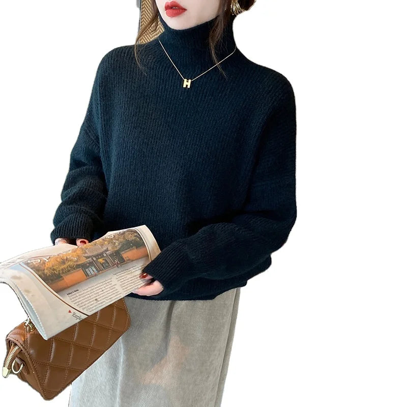 Super Bargain 2024 spring high-quality fashion women best-selling solid color long-sleeved turtleneck loose pullover sweater