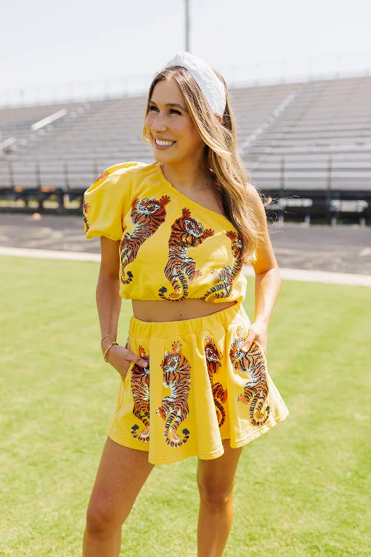 Weekend Bargains to Savor Queen Of Sparkles Crawling Tigers Top - Yellow