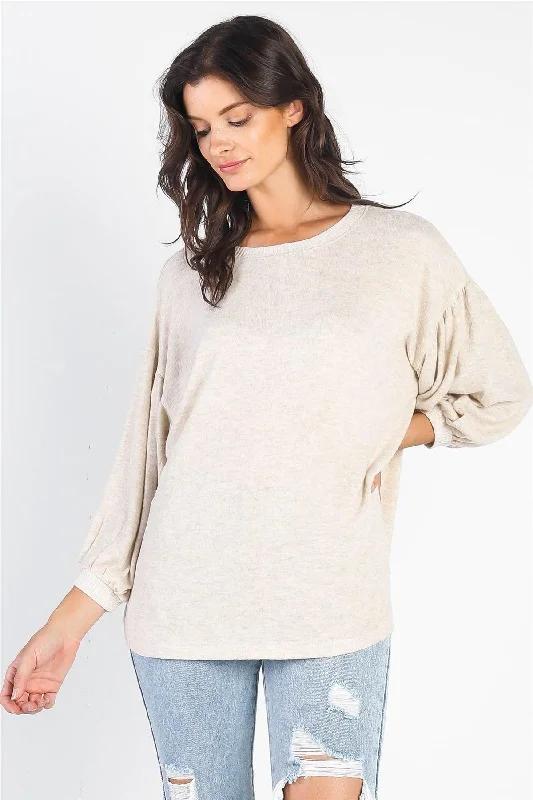 Discount Deals Oatmeal Long Sleeve Puff Ballon Top