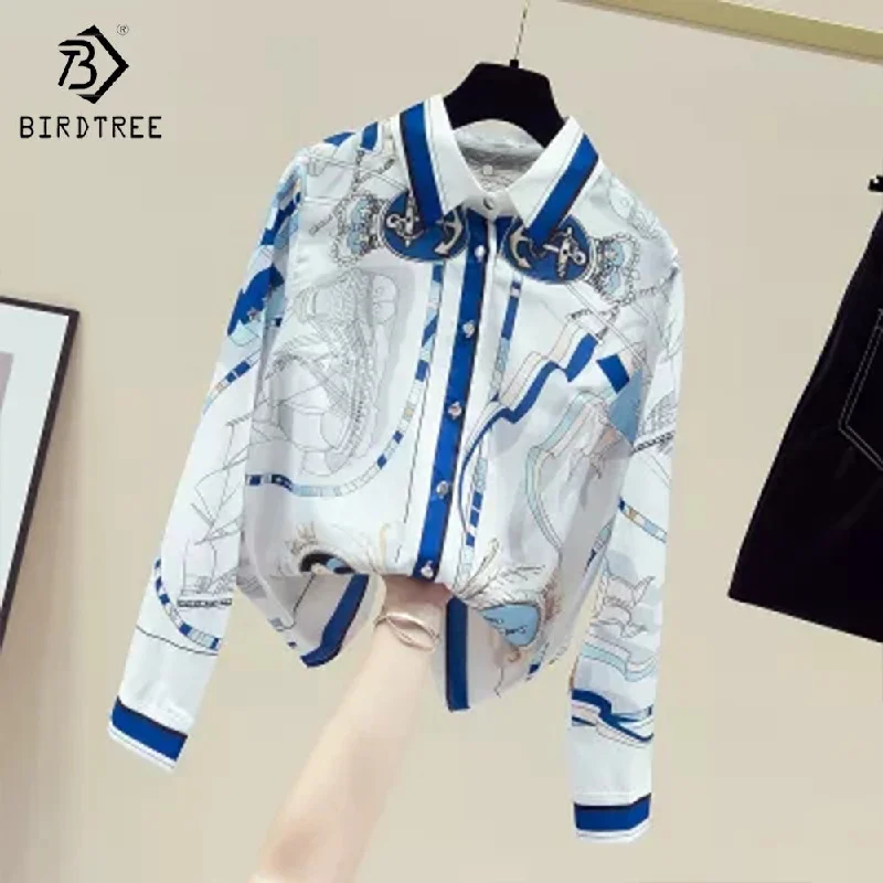 Midnight Madness Women's Long Sleeve Shirts Elegant Creative Printed Casual Loose Blouses Chiffon Shirt Tops Autumn Spring