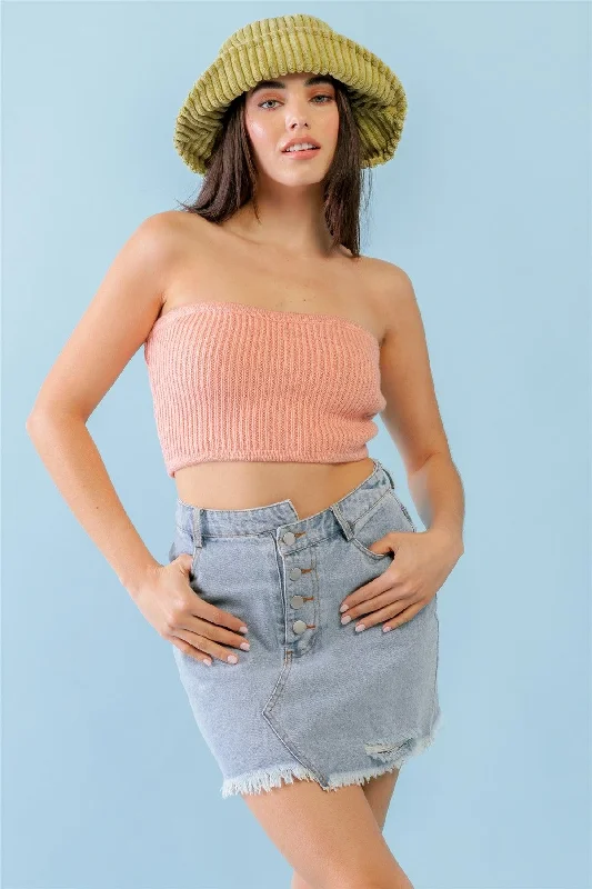 Daily Deals Dusty Peach Knit Strapless Crop Top /3-2-1