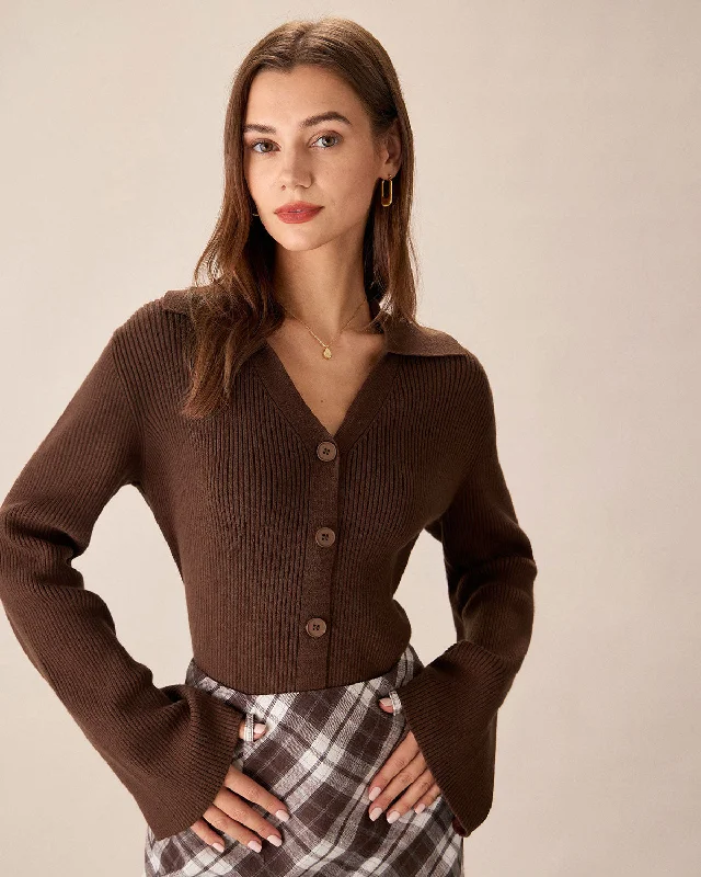 Special Savings Brown Bell Sleeve Single-Breasted Cardigan