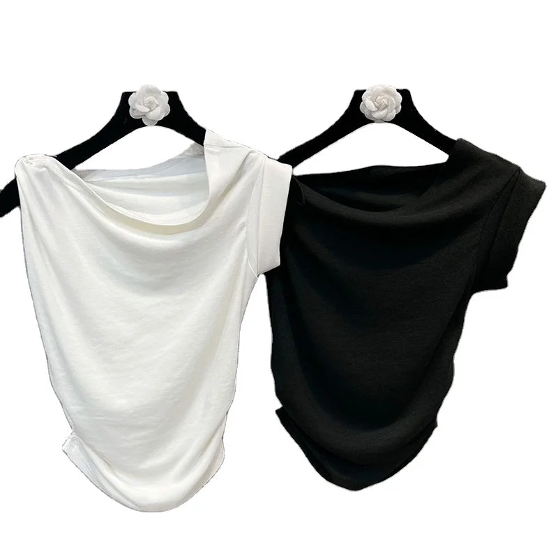 Value Pack TWOTWINSTYLE Solid Color 2023 Spring Summer Irregular Design Cotton Women's T-shirts