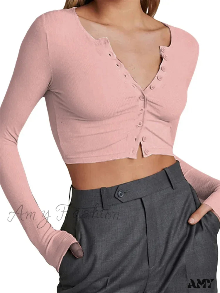 Weekend Bargains Just for You Amy Fashion - Long Sleeve Front Buttons Up Slim Fit Casual T-Shirts