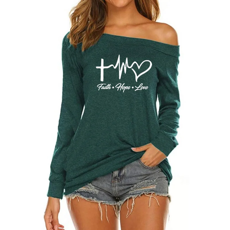 Epic Deals Faith Hope Love Custom Logo  American Long Sleeve Loose Autumn Tees T shirt Women fall 2022 women clothes