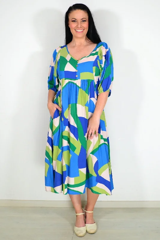 Exclusive Offers Green Blue Midi Tunic Dress