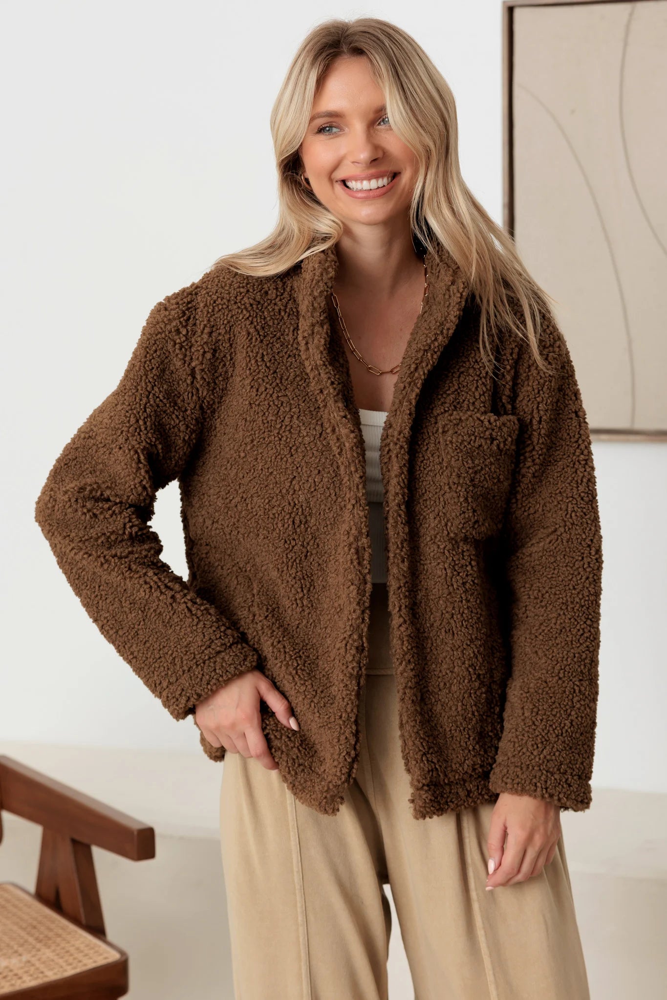 Deal Explosion Faux Shearling Long Sleeve Shaggy Jacket