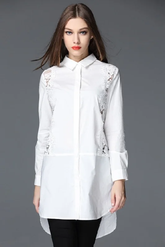 Weekend Extravaganza: Shop Now White Long Shirt W/ Lace Detail