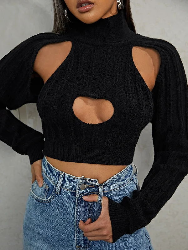 Weekend Discounts to Grab Sexy Plain Cut Out Long Sleeve High Neck Crop Women Sweater Weekend Discounts to Grab Sexy Plain Cut Out Long Sleeve High Neck Crop Women Sweater