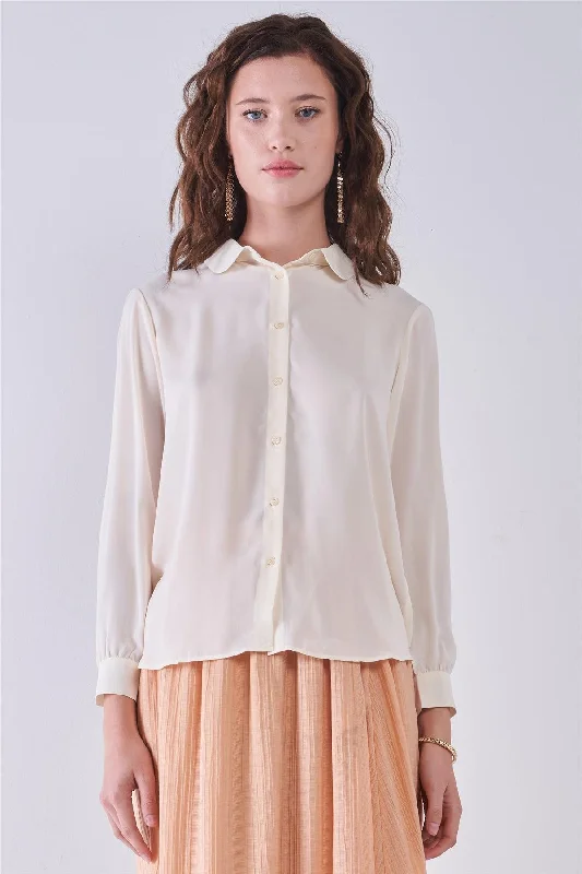 Weekend Offers That Shine Shell Beige Long Sleeve Collared Neck Button-Down Front Blouse Weekend Offers That Shine Shell Beige Long Sleeve Collared Neck Button-Down Front Blouse
