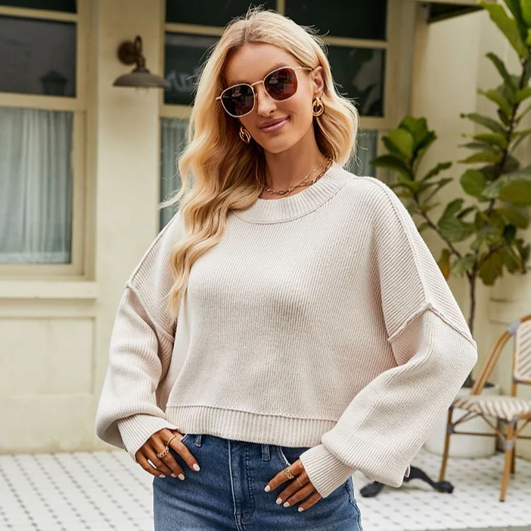 Instant Deal Long Sleeve Crew Neck Knitted Cropped Pullover Sweater Wholesale Womens Clothing N3823110200042 Instant Deal Long Sleeve Crew Neck Knitted Cropped Pullover Sweater Wholesale Womens Clothing N3823110200042