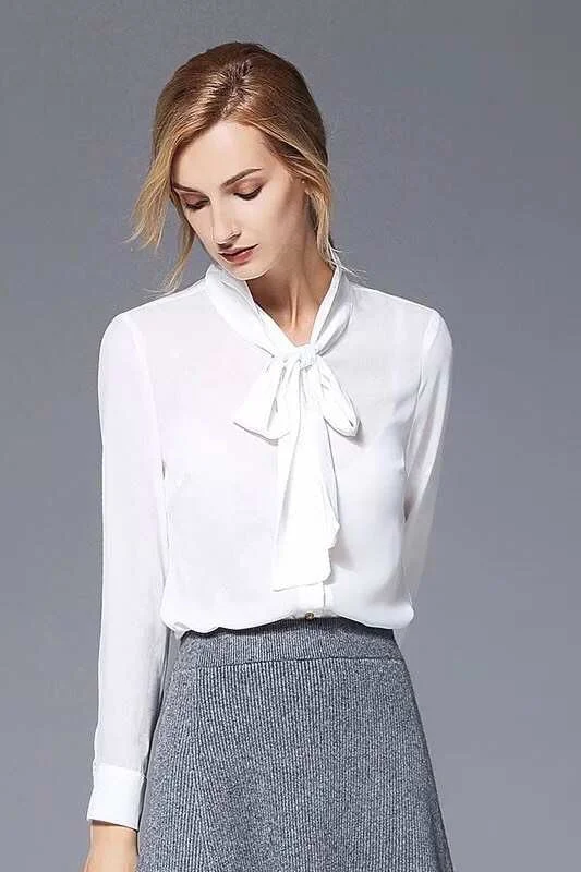 Weekend Savings Fiesta White Chiffon Blouse W/ Tie