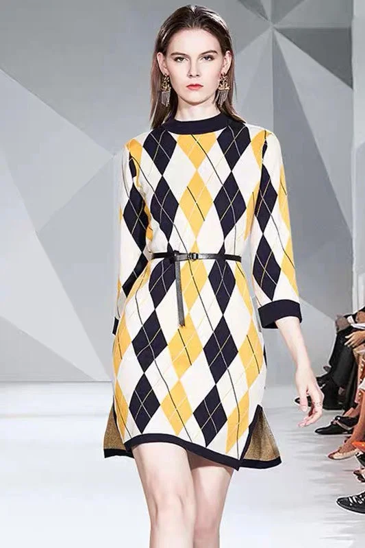 Price Drop Diamond Pattern Sweater Dress