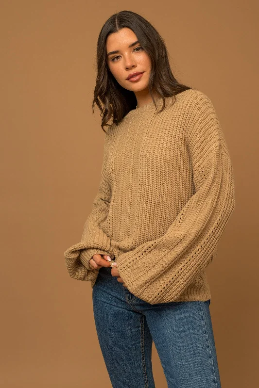Weekend Deals That Sizzle Round Neck Balloon Sleeve Braid Knit Sweater