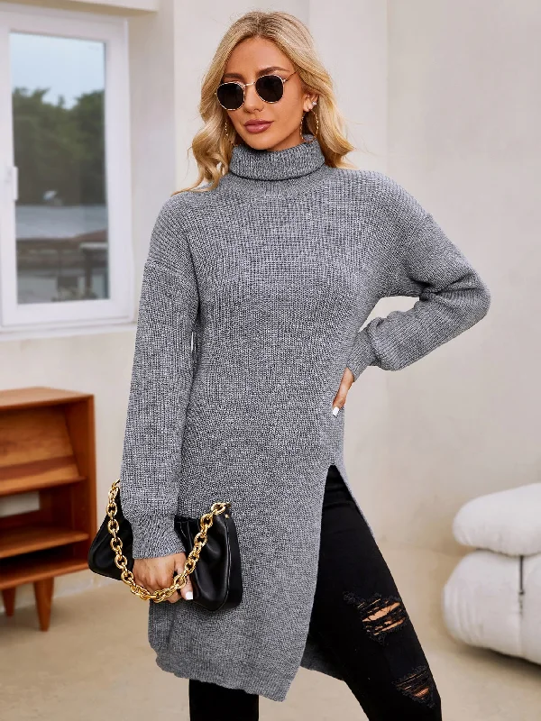Weekend Specials to Relish Casual Plain Split Long Sleeve Funnel Neck Slit Long Women Sweater Weekend Specials to Relish Casual Plain Split Long Sleeve Funnel Neck Slit Long Women Sweater