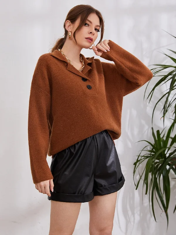 Weekend Discounts You Deserve Casual Plain Button Long Sleeve Collar Regular Women Sweater Weekend Discounts You Deserve Casual Plain Button Long Sleeve Collar Regular Women Sweater