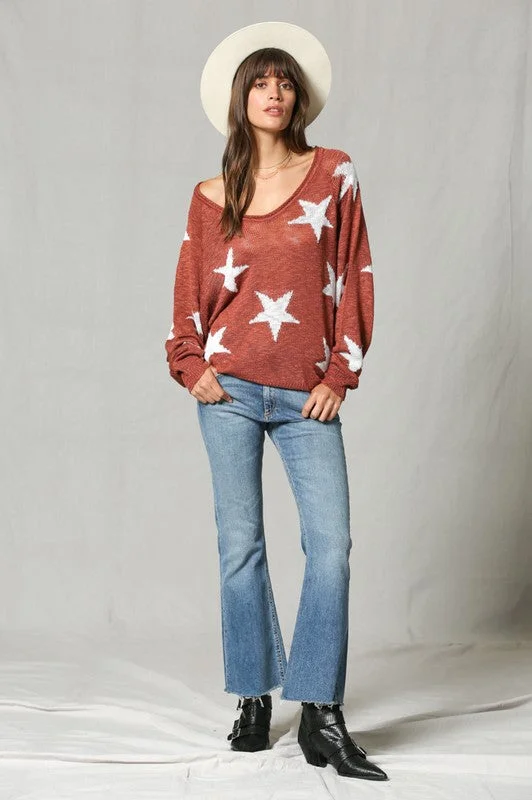 Unbeatable Prices Star Print Wide V Neck Top
