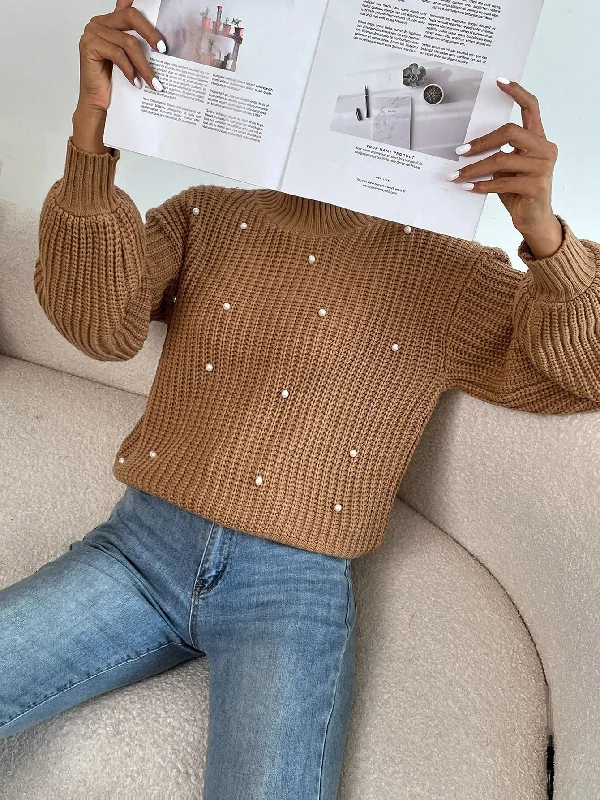 Early Bird Discount Casual Plain Pearls Long Sleeve Stand Collar Regular Women Sweater Early Bird Discount Casual Plain Pearls Long Sleeve Stand Collar Regular Women Sweater