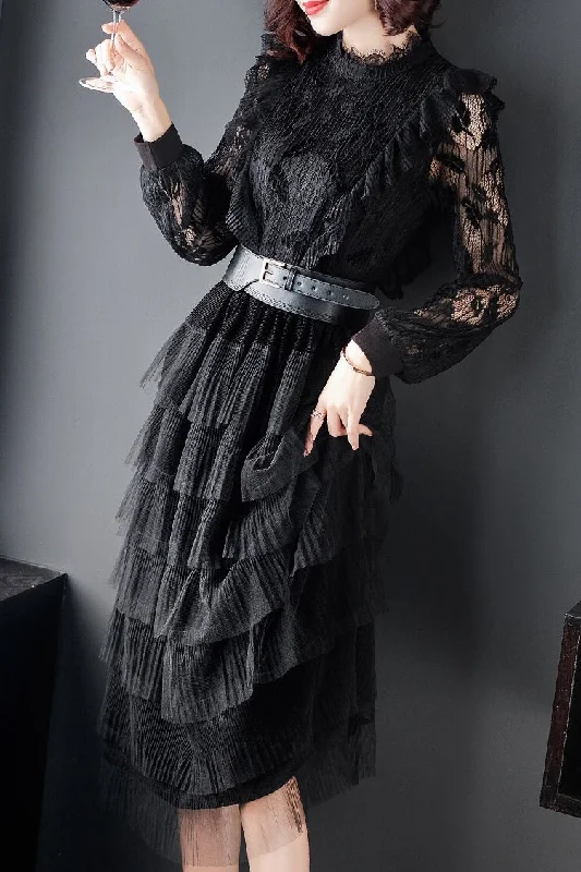 Mega Sale Black Lace Party Dress W/ Belt