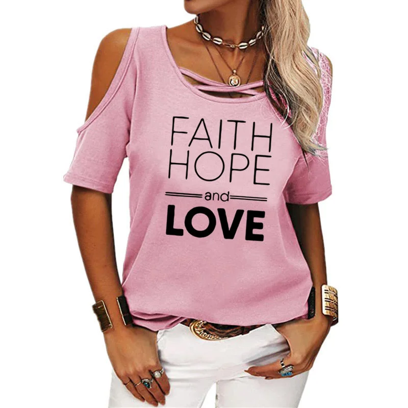 Hurry In Faith Hope Love shirts for women drop shoulder t-shirts american clothing tshirts with logo custom logo printed y2k cotton shirt