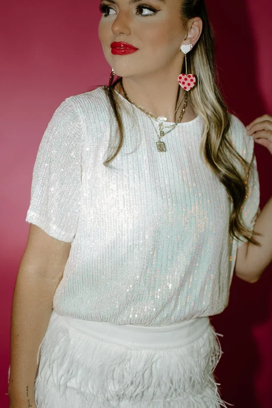 Amazing Deals White Sequin Cap Sleeve Top