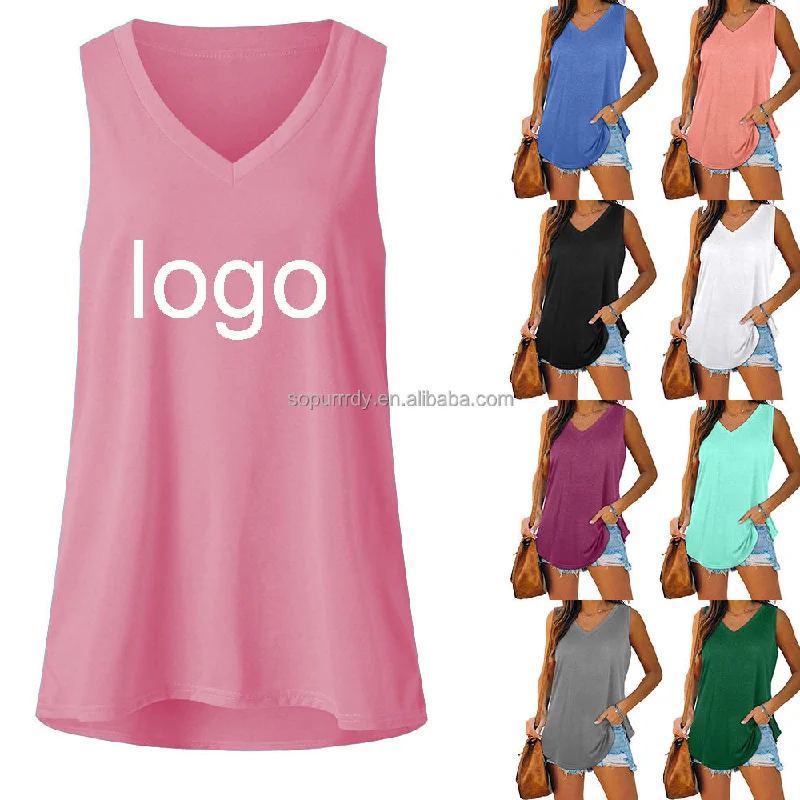 Super Deal 2022 wholesale summer Custom Logo Sleeveless plus size women's t-shirts casual printed style Casual T-shirt