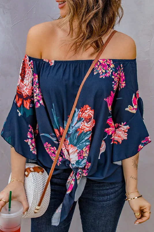 Weekend Deals You Can't Resist Printed Off-Shoulder Flounce Sleeve Top