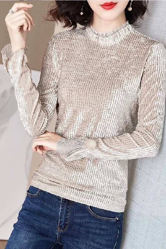 Special Offer Velvet Shirt W/ Ruffle Detail