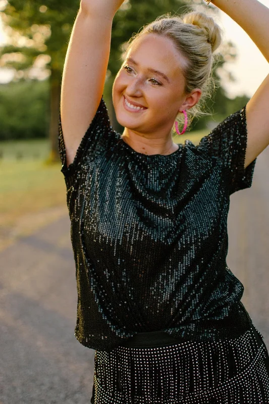 Bonus Savings Black Sequin Cap Sleeve Top