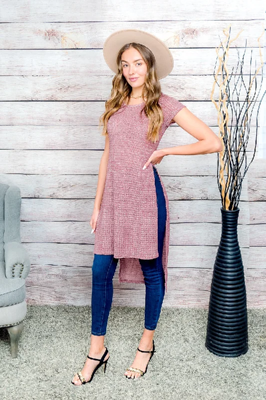 Unbeatable Prices Short Sleeve Round Neck Thin High Low Tunic Top (15T1238)