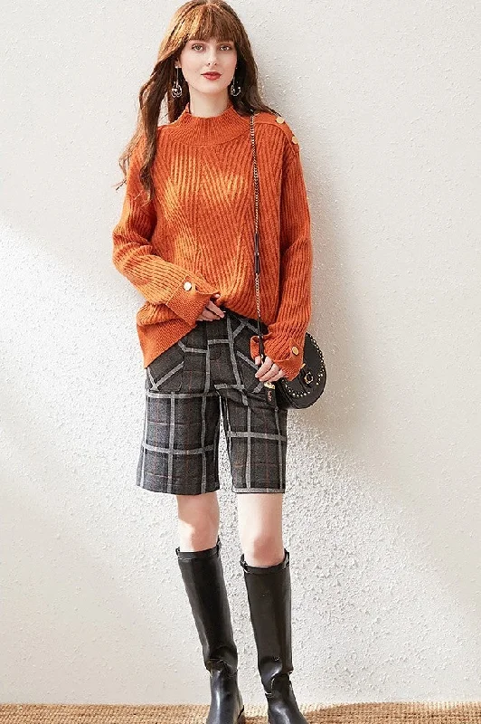 Special Offer Orange Wool Sweater W/ Gold Buttons